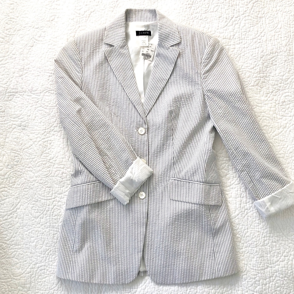 J.CREW Lightweight Blazer NWT Cotton Seersucker 2